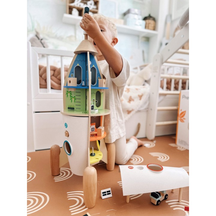 Wooden Space Rocket House Classic World - Set of 51 pieces