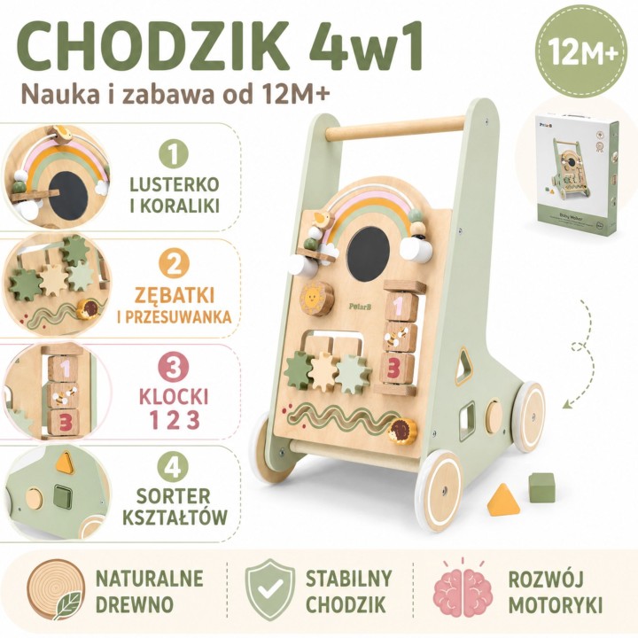 Wooden Walker VIGA PolarB Green - Educational Toy