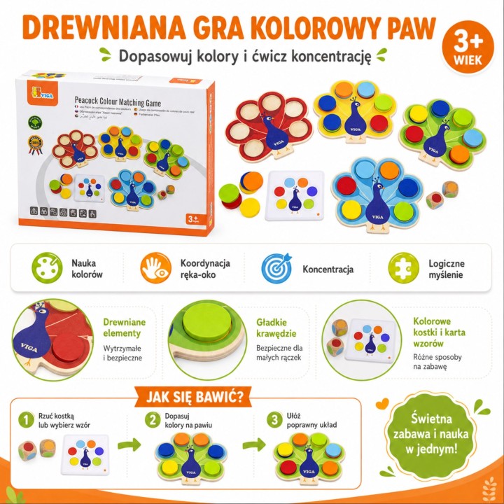 Viga Pawi Ogon Gra Drewniana Montessori