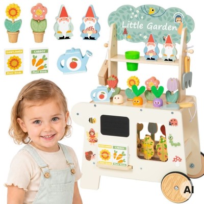 Tooky Toy 57-piece Garden Cart Shop - Wooden Toy