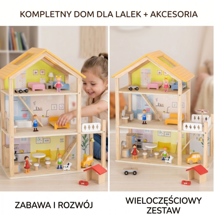 VIGA Wooden Dollhouse with Accessories and Dolls
