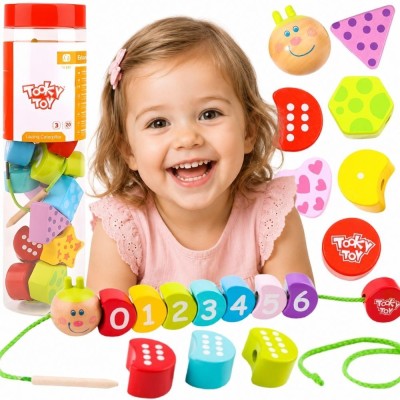 Klocki Drewniane Gąsienica do Nawlekania - Tooky Toy - Nauka i Zabawa!