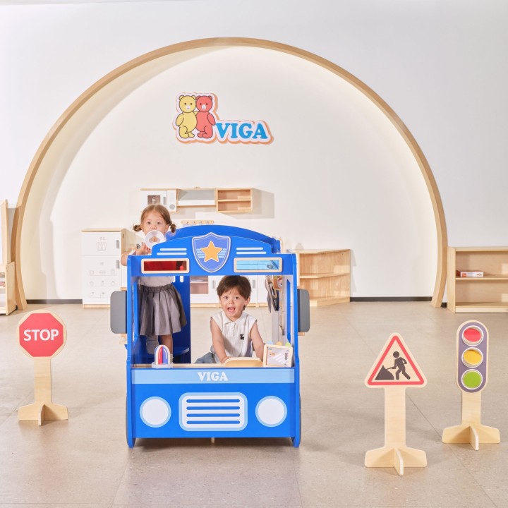 Duży Radiowóz Policyjny VIGA - Drewniana Zabawka Edukacyjna Dla Dzieci