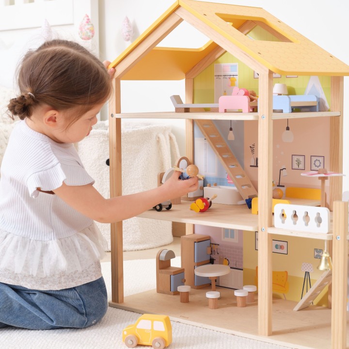 VIGA Wooden Dollhouse with Accessories and Dolls