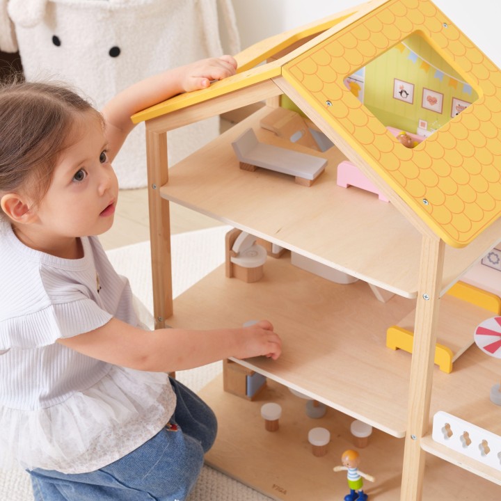 VIGA Wooden Dollhouse with Accessories and Dolls