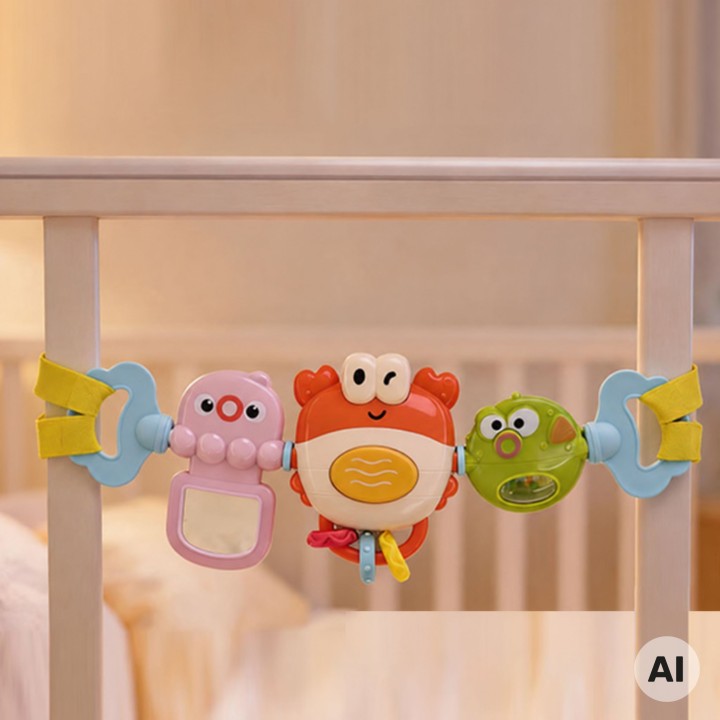 WOOPIE Panel Sensoryczny do Wózka Grający Krab Lusterko 6m+