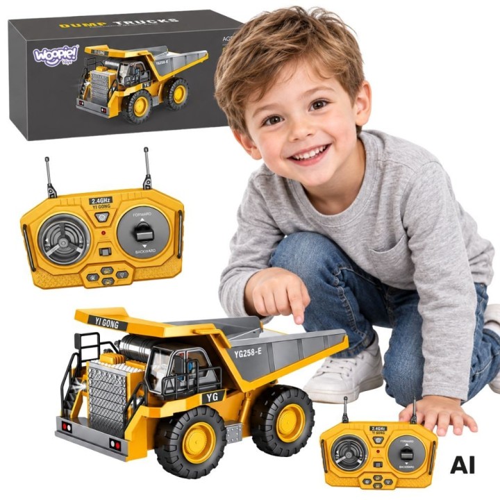 RC Woopie Construction Dump Truck - 9 Channels 2.4 GHz, Metal, Sound