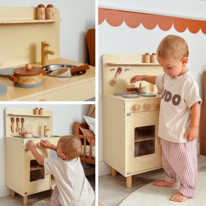 TOOKY TOY wooden beige kitchen for children - 10-piece set