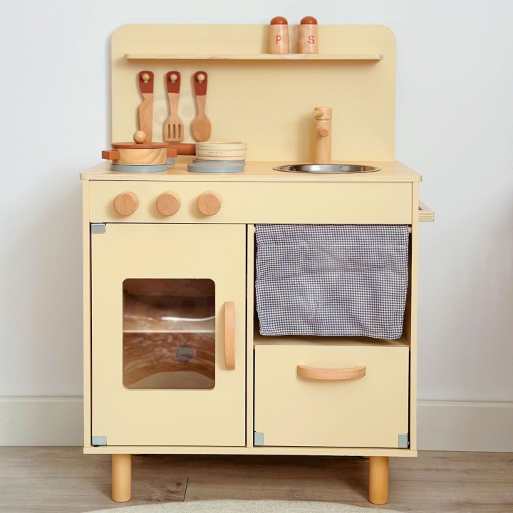 TOOKY TOY wooden beige kitchen for children - 10-piece set
