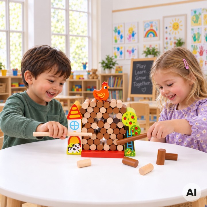 Gra Zręcznościowa Spadająca Kura TOOKY TOY - Drewniana Farma