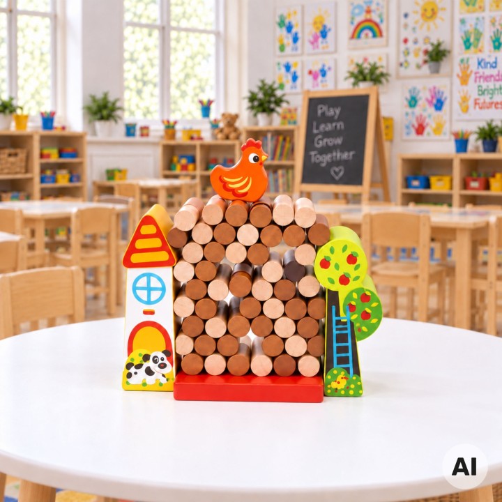 TOOKY TOY Falling Hen Arcade Game - Wooden Farm