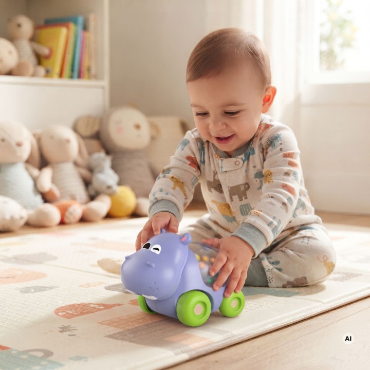 Hippopotamus rattle car for children interactive WOOPIE