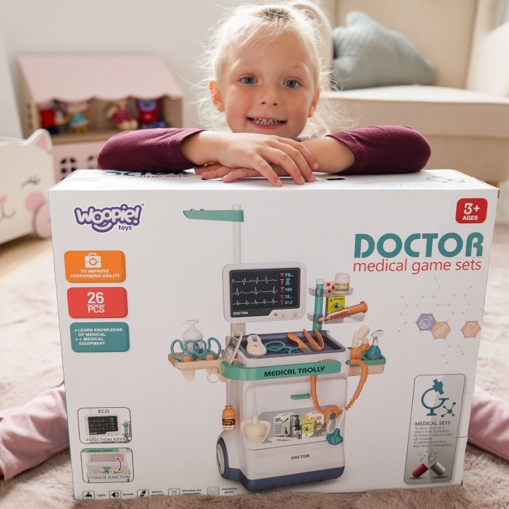 Edukacyjny Wózek Lekarski Mały Doktor EKG Dźwięk Światło 26el