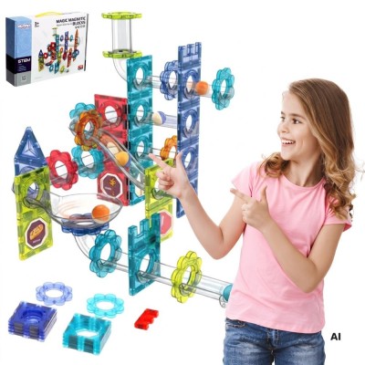 Klocki Magnetyczne 3D 113 el. Tor Kulkowy Edukacyjna Zabawa