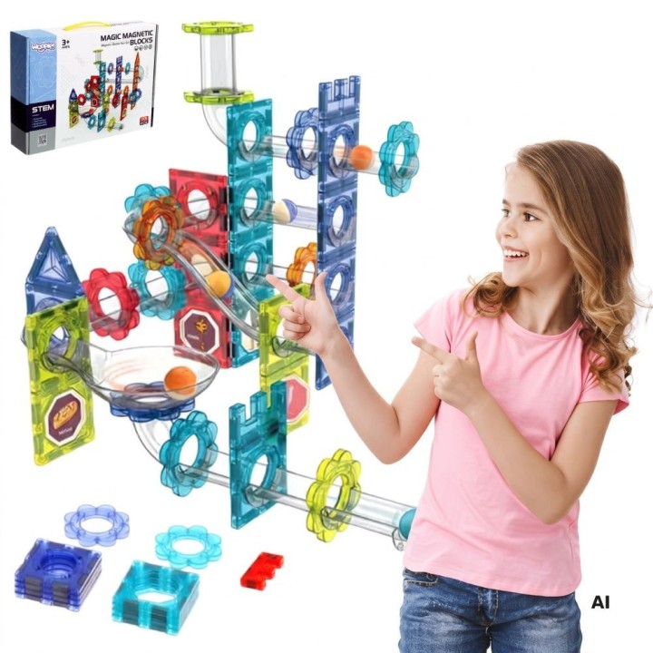Klocki Magnetyczne 3D 113 el. Tor Kulkowy Edukacyjna Zabawa