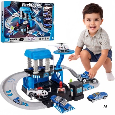 Police Parking Lot with Cars and a Helicopter - Woopie Kids Toy