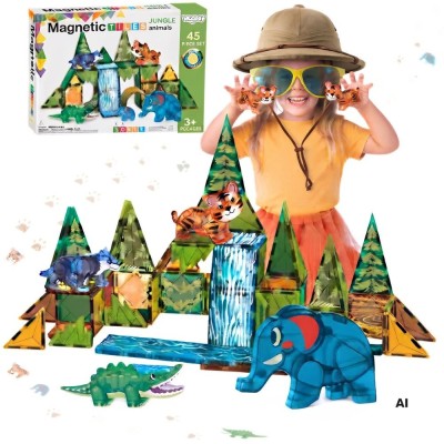 Jungle Woopie Magnetic Blocks - 45 pieces for building a safari