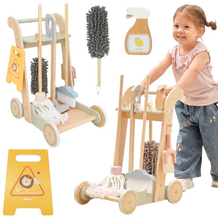 VIGA Wooden Cleaning Cart - 11-piece Set for Children