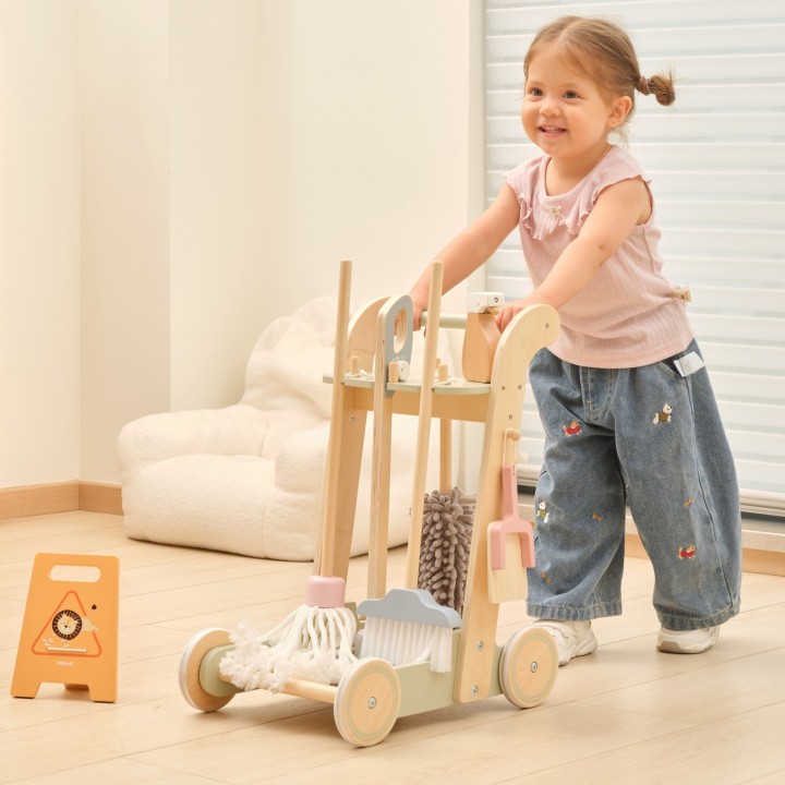 VIGA Wooden Cleaning Cart - 11-piece Set for Children