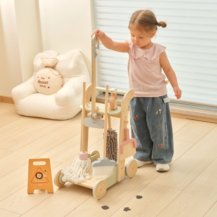 VIGA Wooden Cleaning Cart - 11-piece Set for Children