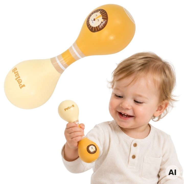 PolarB VIGA Lion Double Maracas - Wooden Musical Toy