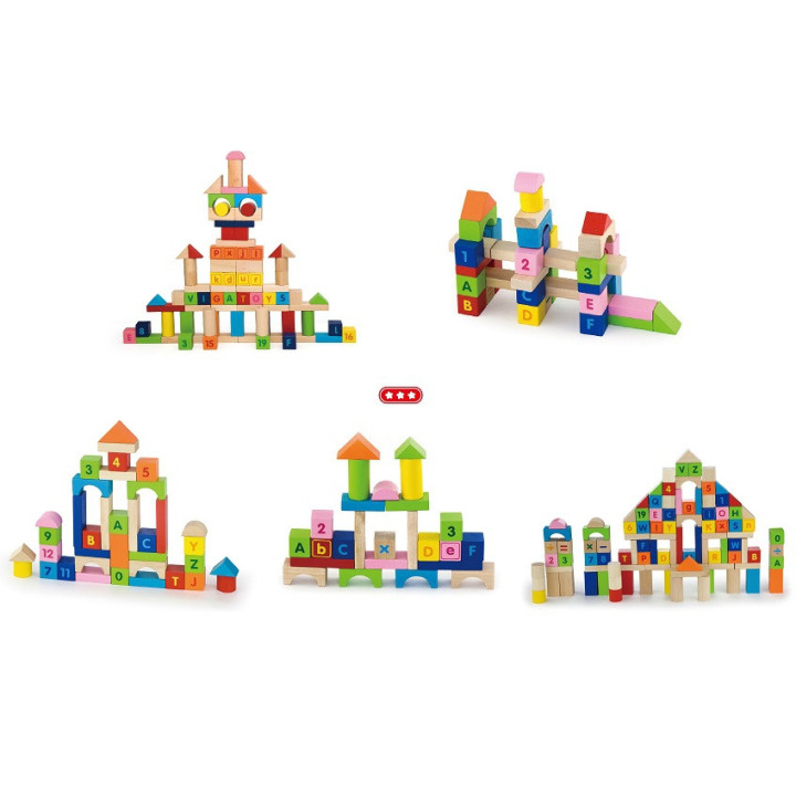 VIGA Wooden Educational Blocks 100 pcs. Numbers and Letters