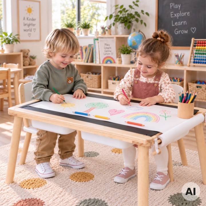 Woopie Wooden Activity Table - Chalkboard Map