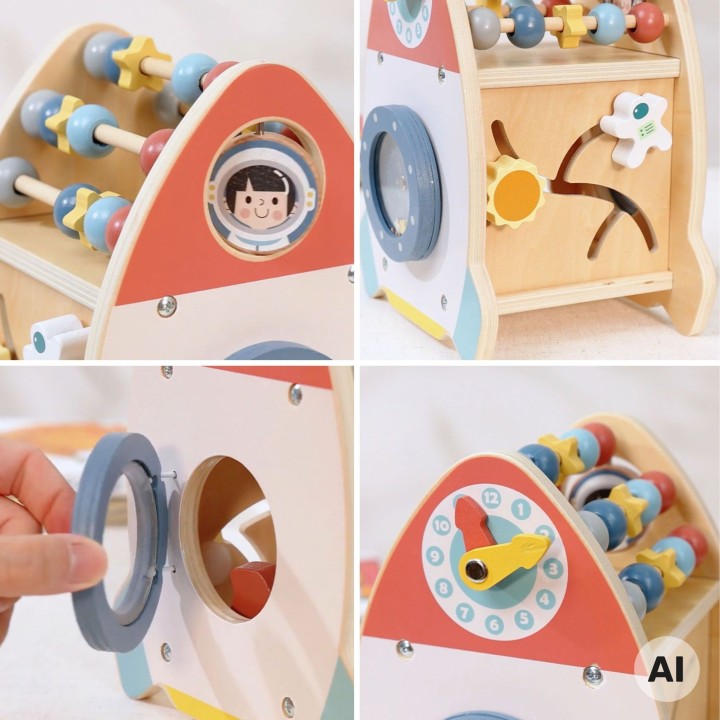TOOKY TOY Space Rocket Activity Sorter Wooden Maze