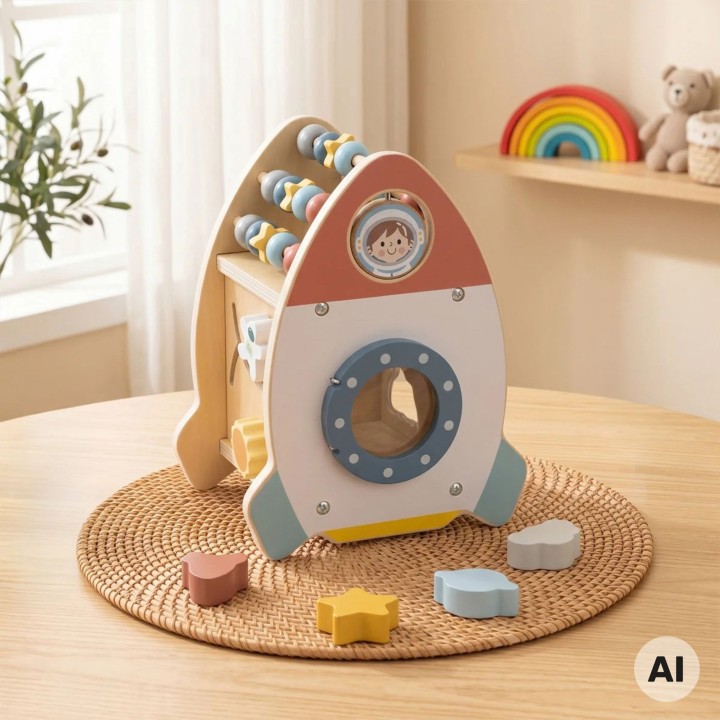 TOOKY TOY Space Rocket Activity Sorter Wooden Maze