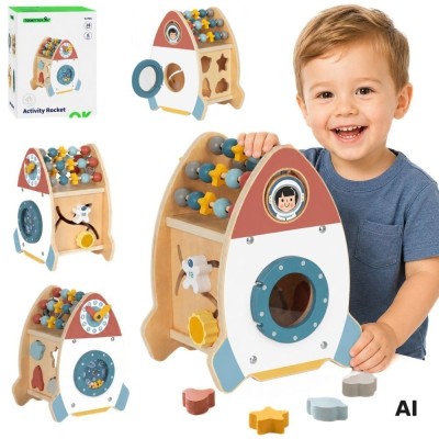 TOOKY TOY Space Rocket Activity Sorter Wooden Maze