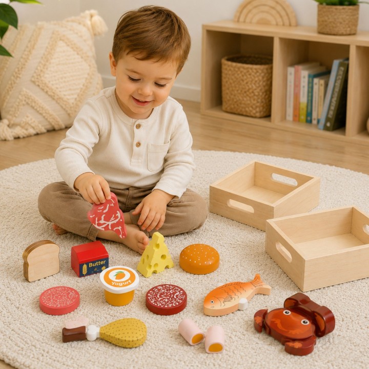 VIGA Wooden Food Set - Breakfast, Fish, Meat