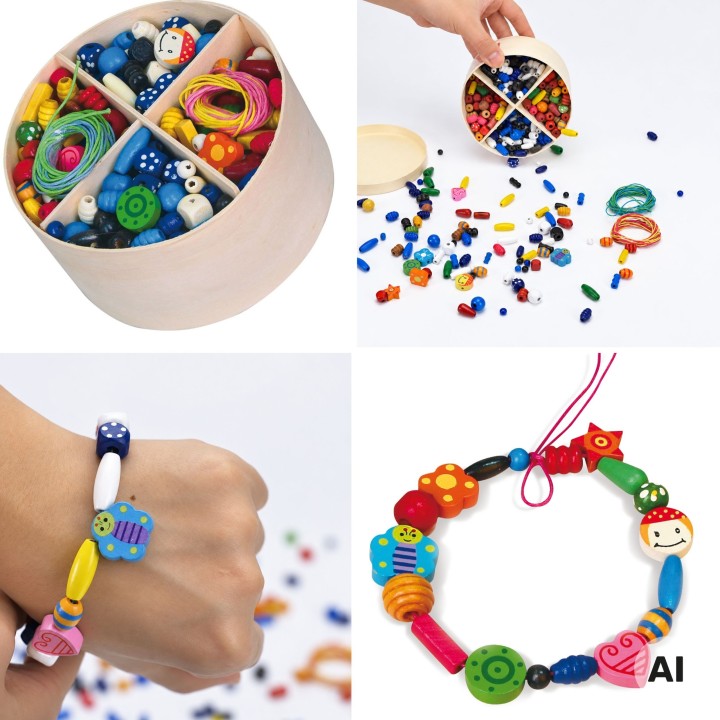 VIGA Wooden Beads for Stringing 608 Pieces in a Box