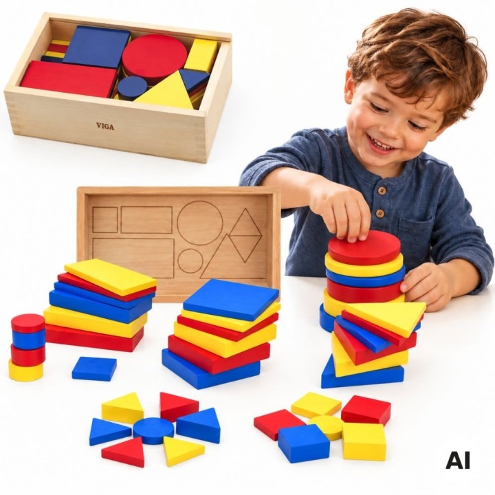 Dienes Wooden Blocks Geometric Shapes Viga Toys Montessori