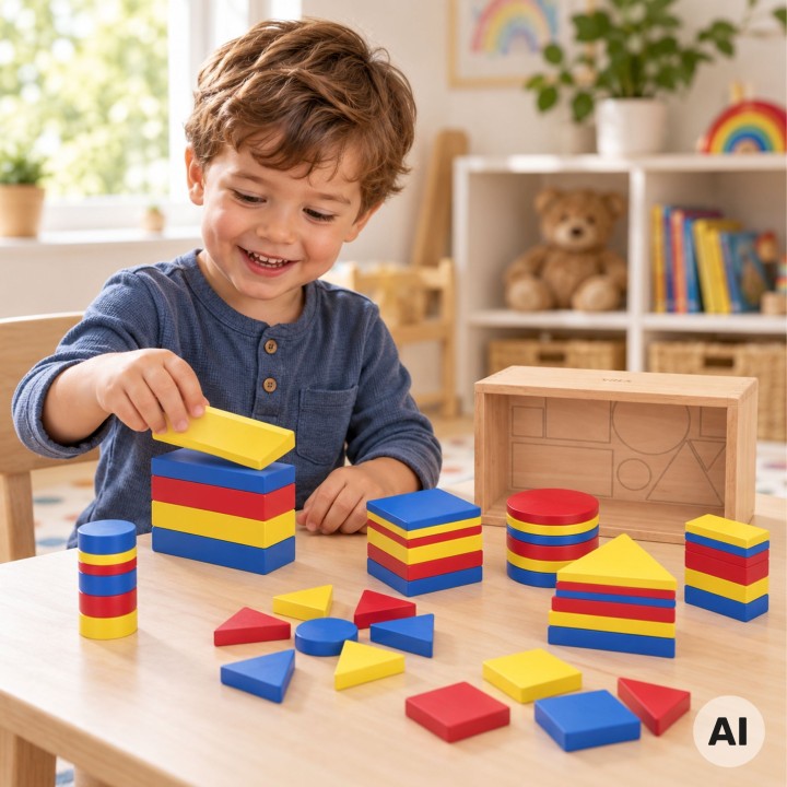 Dienes Wooden Blocks Geometric Shapes Viga Toys Montessori
