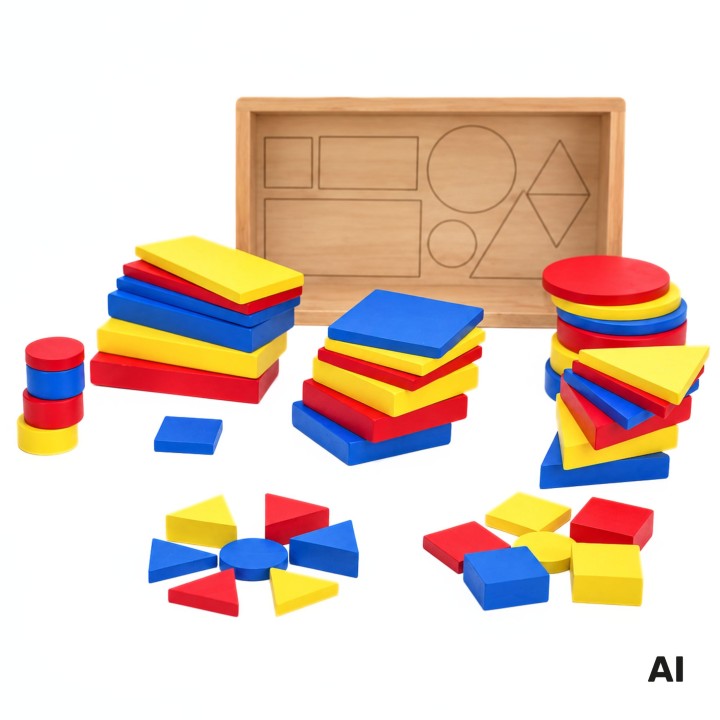 Dienes Wooden Blocks Geometric Shapes Viga Toys Montessori