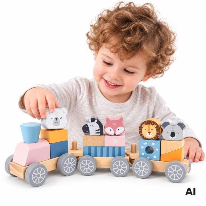 VIGA PolarB Wooden Train with Carriages - Montessori fun