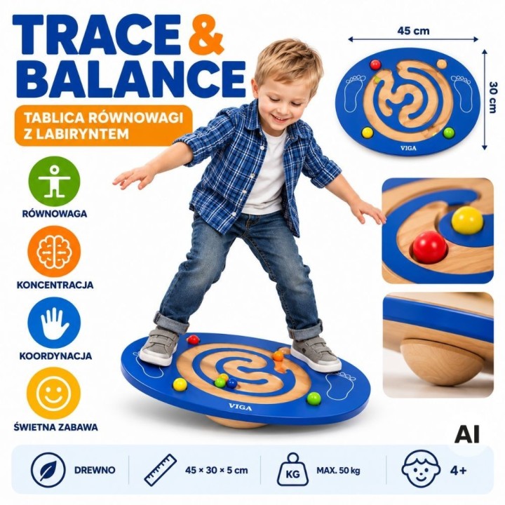 VIGA Wooden Balance Board with Maze - Sensory Toy