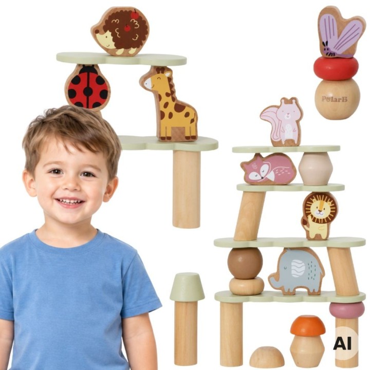Wooden Balancing Game 38 Pieces Viga PolarB – Animals
