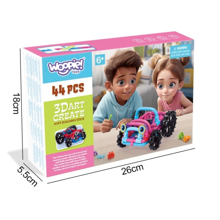 Miękkie Klocki 3D Konstrukcyjne Patyczki 44 el. WOOPIE - Kreatywne