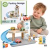 WOOPIE GREEN Drewniany Parking Piętrowy 2w1 Stacja Benzynowa z Autkami i Figurkami 12 el. FSC