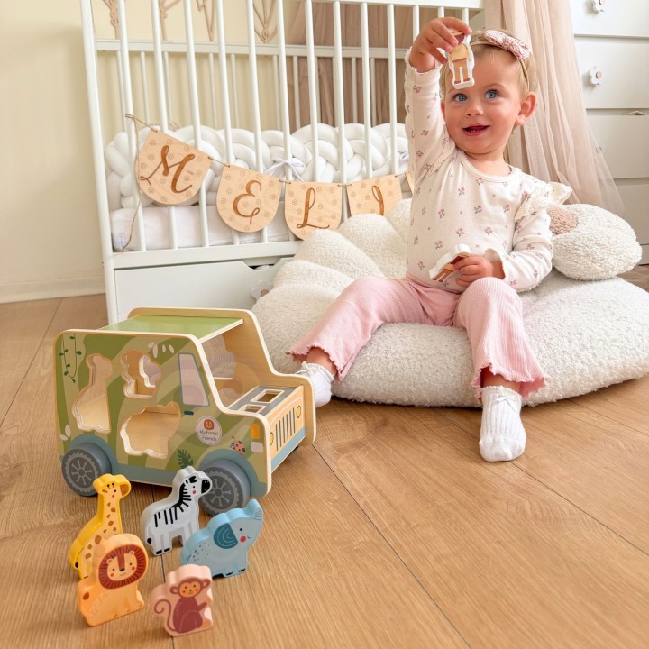 Drewniany samochód aktywności safari TOOKY TOY - zwierzęta 9 el.