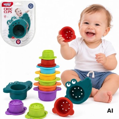 Woopie Baby Bath Crocodile Overflow Cups - Toy