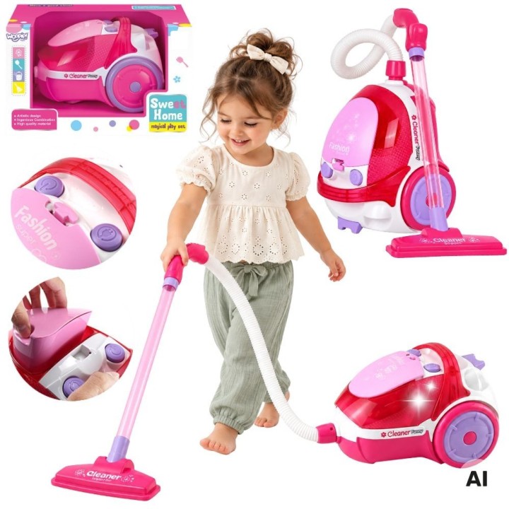WOOPIE Pink Vacuum Cleaner for Kids with Suction Function