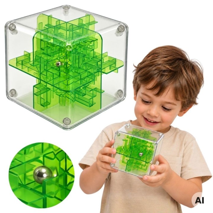 Labirynt 3D Kostka Logiczna 9 cm - Gra Zręcznościowa dla Dzieci Woopie