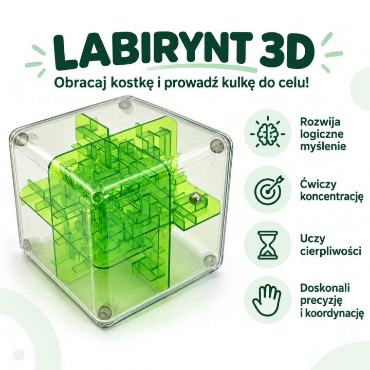Labirynt 3D Kostka Logiczna 9 cm - Gra Zręcznościowa dla Dzieci Woopie