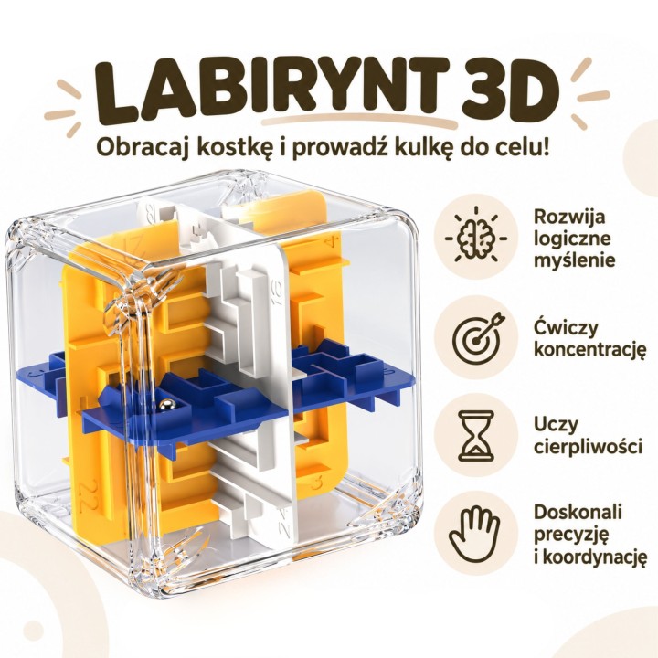 Łamigłówka Labirynt 3D z Kulką Kostka - Gra Logiczna