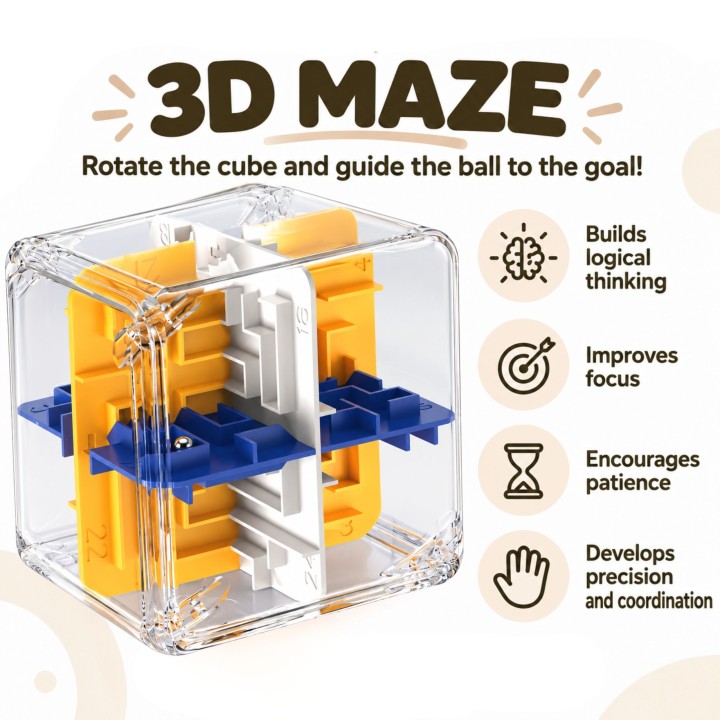 3D Maze Puzzle with Ball Cube - Logic Game
