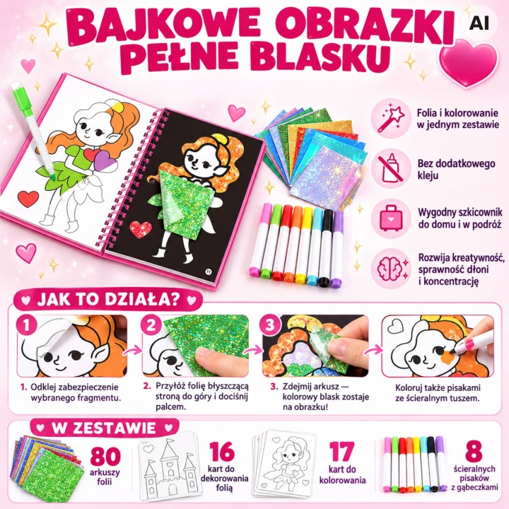 Zestaw Plastyczny Wyklejanka Foliowa Kolorowanka Księżniczki Woopie