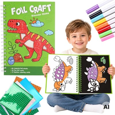 Zestaw Plastyczny Wyklejanka Błyszcząca Folia Dinozaury Woopie