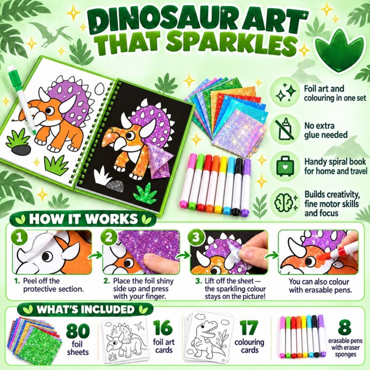 Glossy Foil Sticker Art Set Dinosaurs Woopie